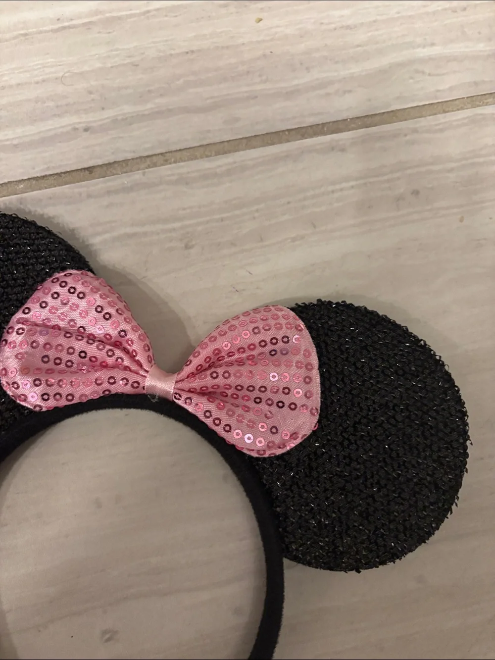 Kids Black Sequin Ear Headband with Pink Sequin Bow